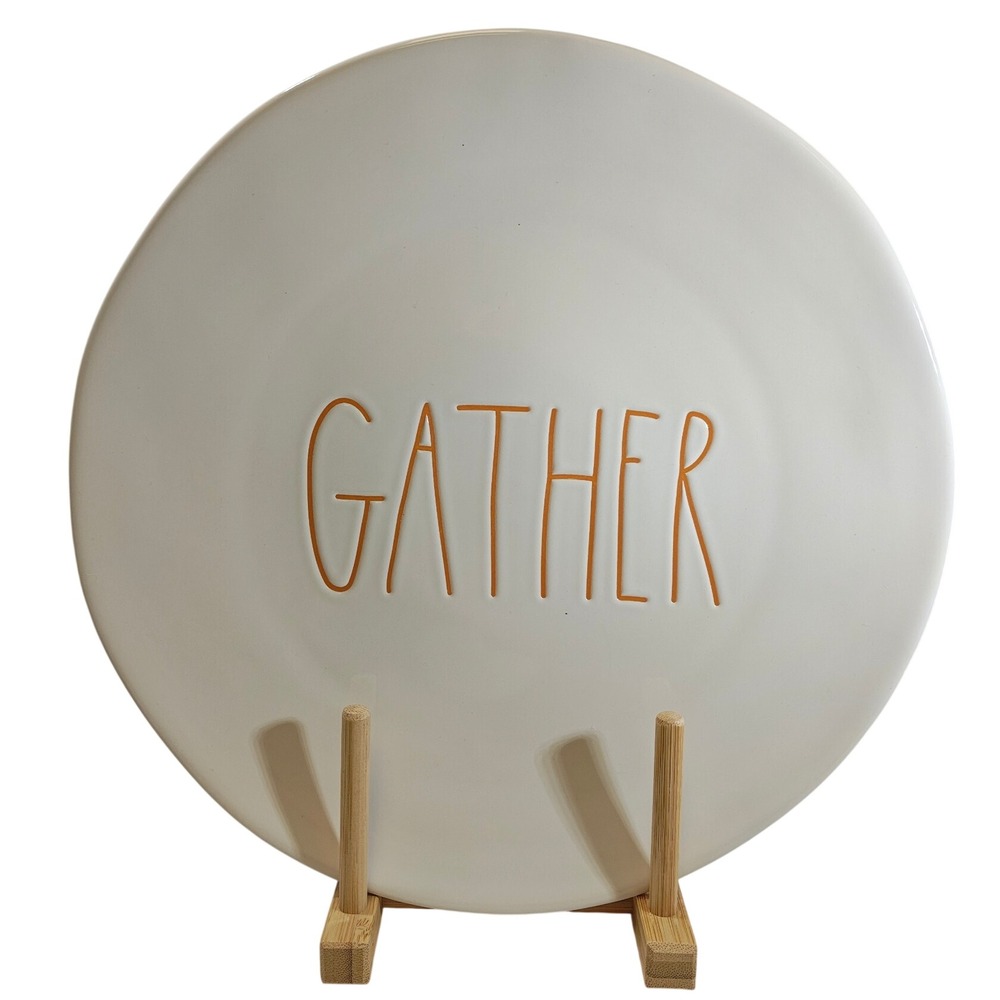 Rae Dunn Gather Serving Platter Large Round Cream Orange Farmhouse Ceramic Plate